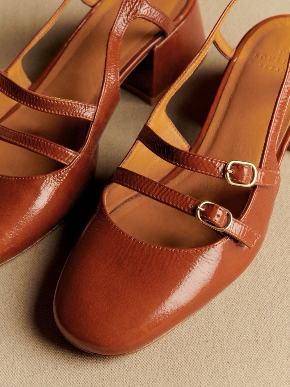 Sézane Paula Babies Patent Camel - Size 8 - Picture 2 of 8